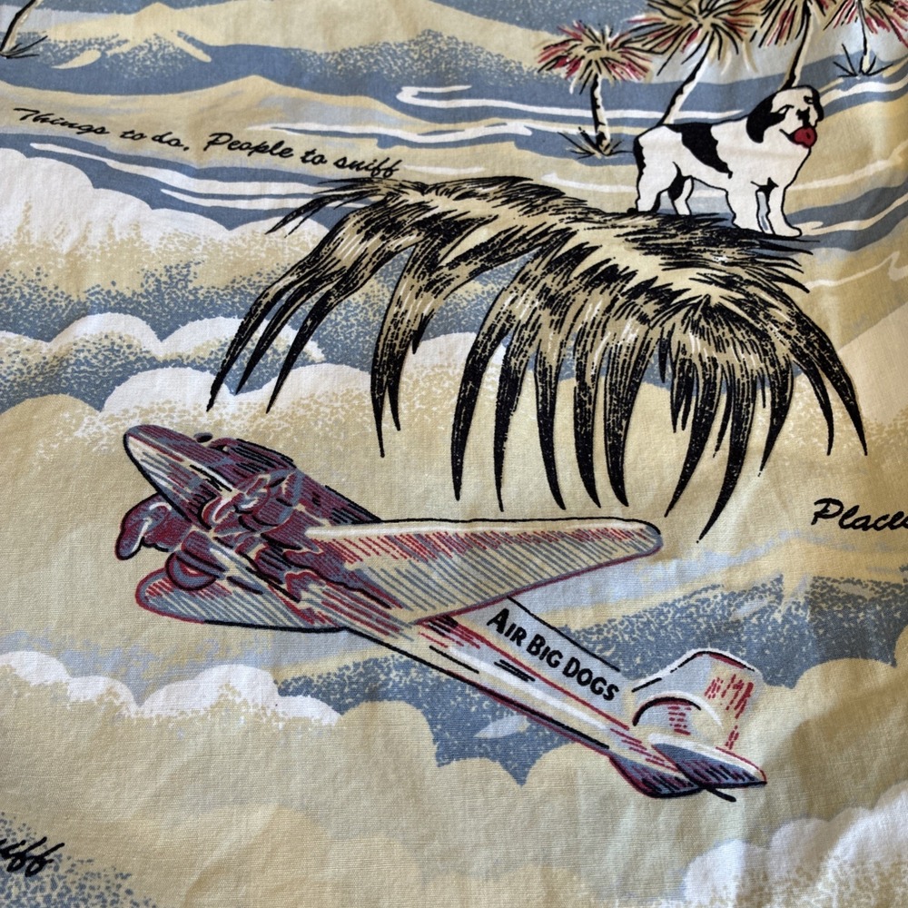 Big Dogs Shirt Mens Large Hawaiian Aloha Novelty Dog Plane Print Short Sleeve - Picture 4 of 9